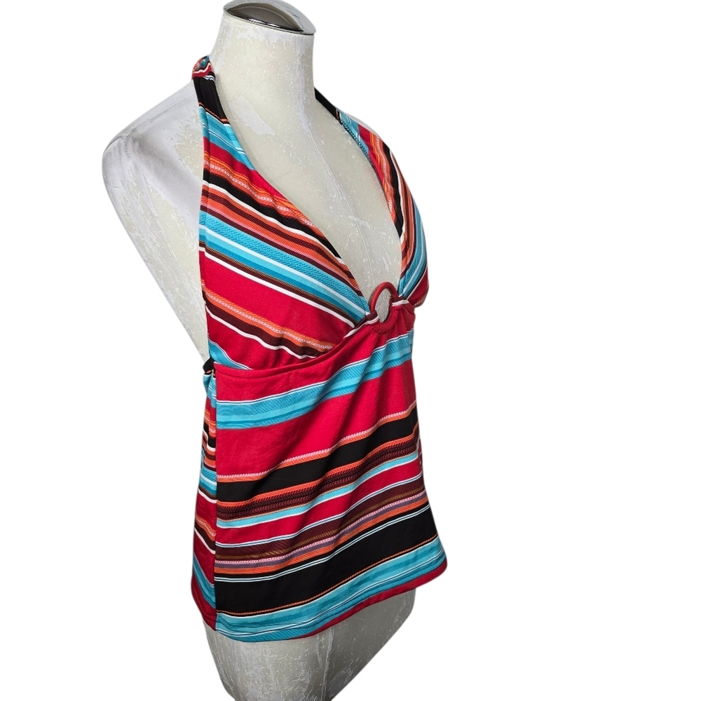Mossimo Red Blue Striped Halter Tankini L - Picture 2 of 6